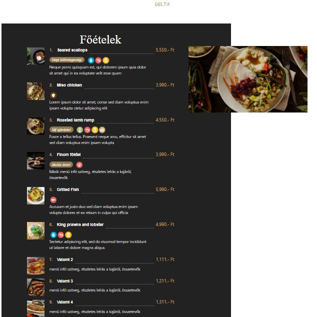 Digitális étlap DELTA stílus