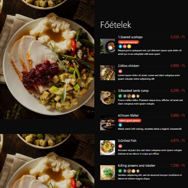 Digitális étlap EPSILON stílus