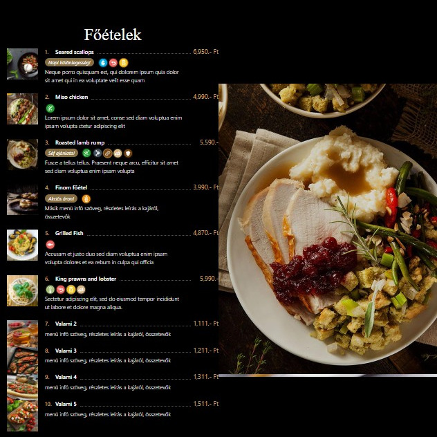 Digitális étlap ZETA stílus